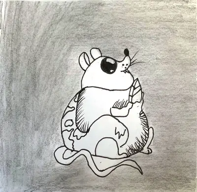 Bleistiftzeichnung einer Comic-Ratte
