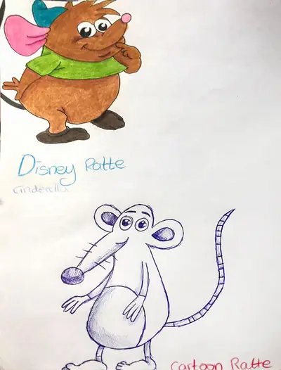 Disney- und Cartoon-Ratte als Zeichenübung