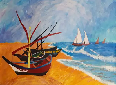 Fischerboote am Strand nach Vincent van Gogh