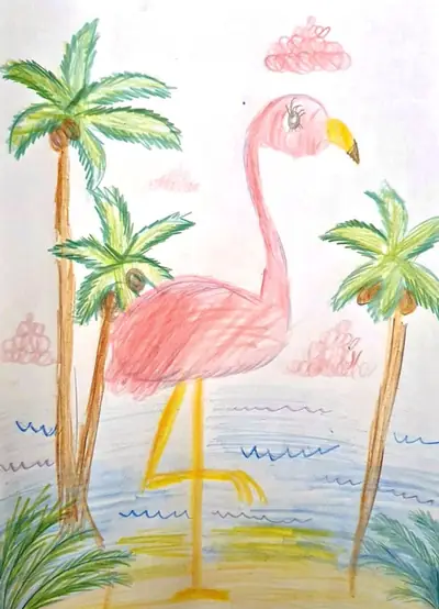 Flamingo unter Palmen
