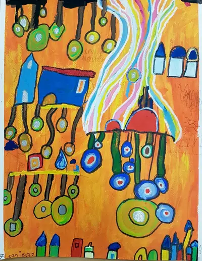 Häuser und Kreise im Stil von Hundertwasser
