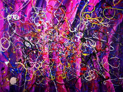 Abstraktes Bild in Pollock-Technik in Lila und Pink