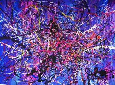 Abstraktes Bild in Pollock-Technik in Blau und Violett