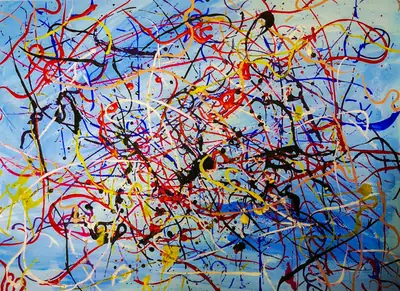 Abstraktes Bild in Pollock-Technik auf hellem Grund
