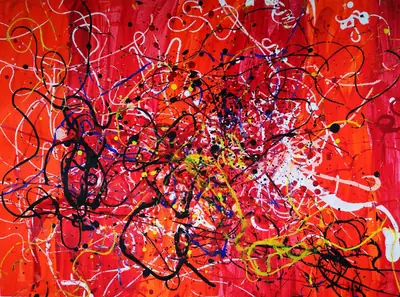 Abstraktes Bild in Pollock-Technik in Rot