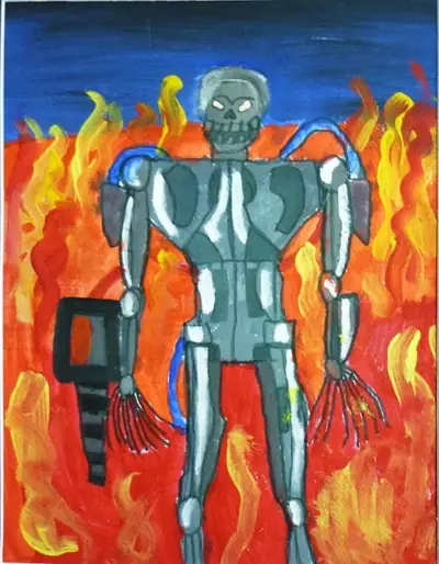 Roboter vor Flammen