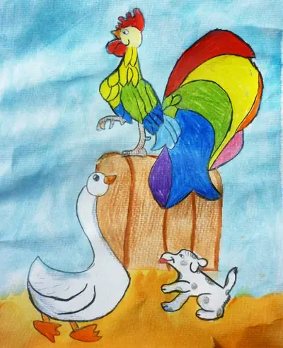Hahn, Gans und Hund