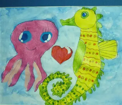 Krake und Seepferdchen mit Herz